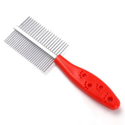 Peigne à double face pour le toilettage et le massage des chiens et des chats, brosse durable pour les animaux de compagnie avec dents en acier inoxydable et poignée en plastique