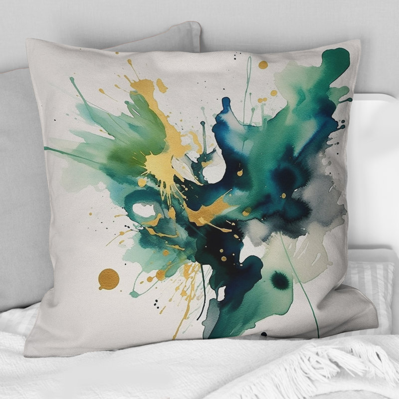 Coussin décoratif bleu foncé, turquoise et doré Strokes I - Fractals