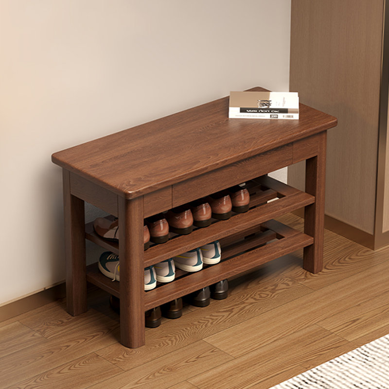 Banc à chaussures à 2 niveaux en bois de frêne avec tiroir, nouveau style chinois