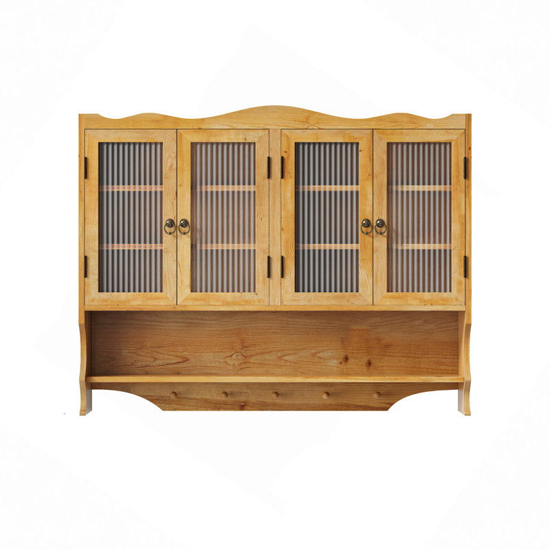 Armoire murale 39,37 po à 4 portes rétro, avec deux niveaux de rangement et un support à crochets ouverts, convient aux salles de bain, cuisines et salles à manger