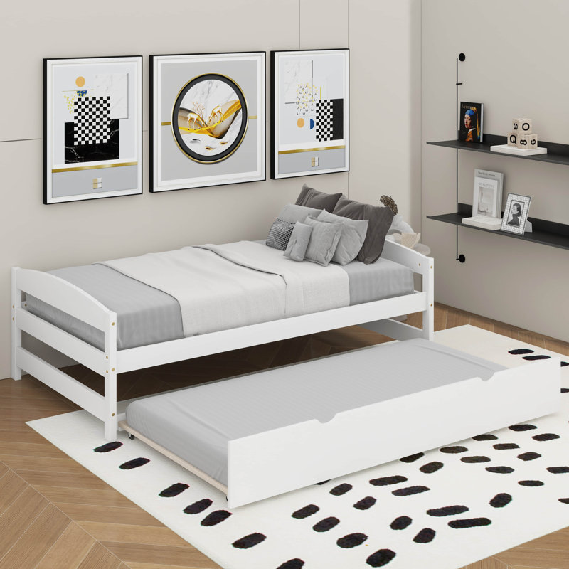 Lit plateforme simple avec lit gigogne, Blanc