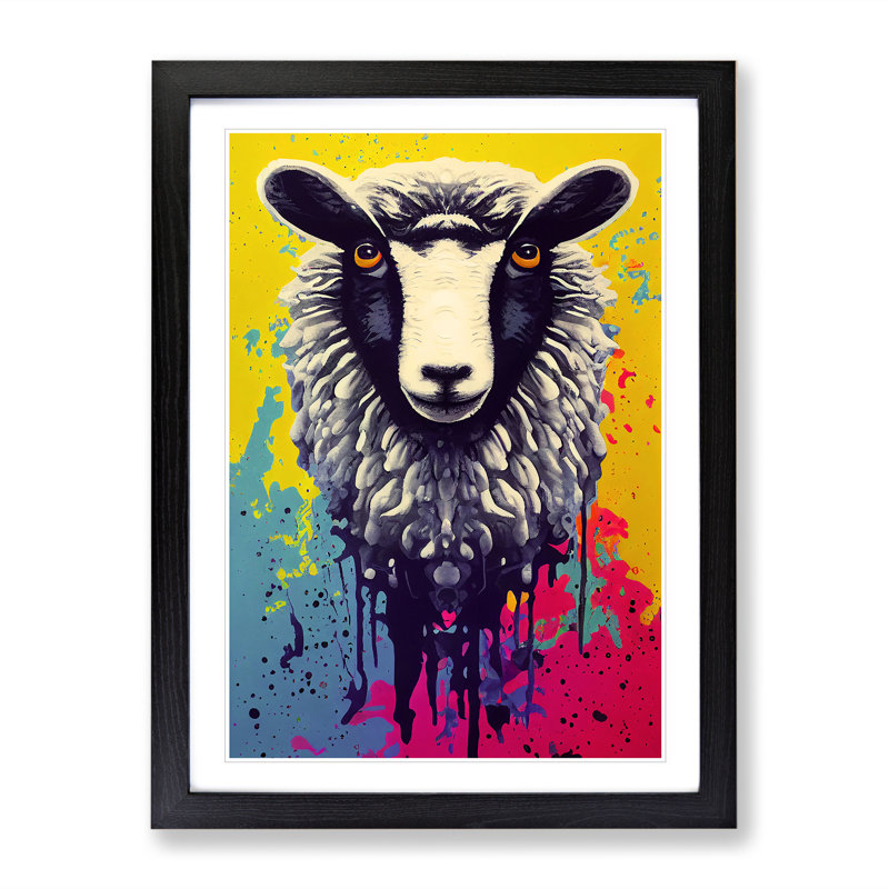 Colourful Sheep No.2 - Single Picture Frame Print, Black, 64cm H x 46cm W x 2cm D