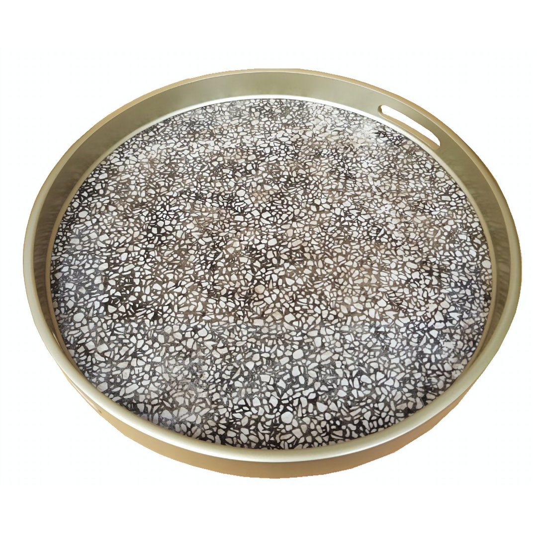 Handmade Reverse Painted Mirror Round Tray in Terrazzo Dakota Fields