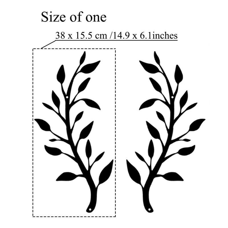 2 Pieces Metal Tree Leaf Wall Décor, Dark Green