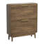Armoire à chaussures autoportante en noyer de 31,5 po avec motif géométrique et éléments de style Mid-Century pour le couloir, 2 tiroirs rabattables, support ouvert, poignées dorées à panneau de construction moderne, vestibule approprié,