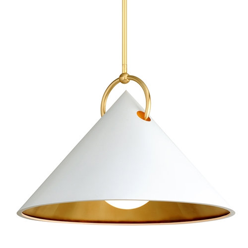 Charm 1 - Light Single Cone Pendant, 26.5" H x 38" W x 38" W, Gold Leaf/White
