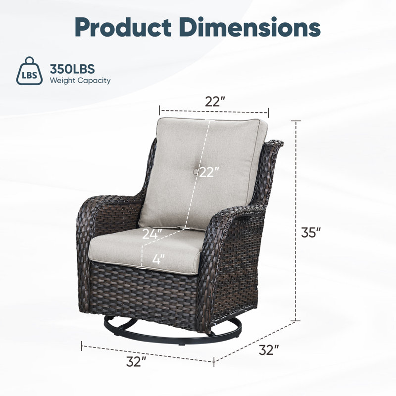 Swivel and sliding wicker patio chairs, Beige, Brun