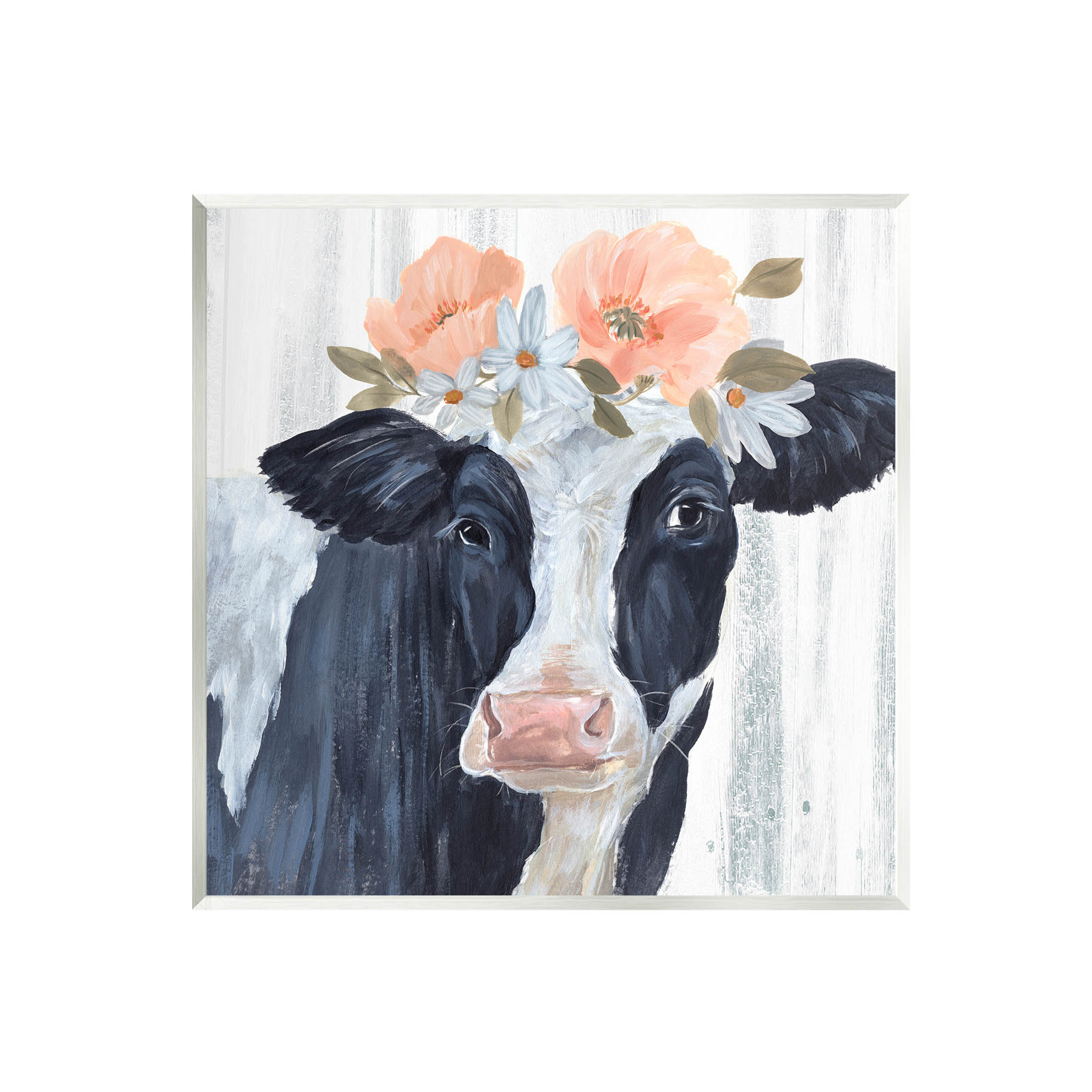 August Grove® Farm Cow Floral Daisy Blooms On MDF by Annie Warren Print ...