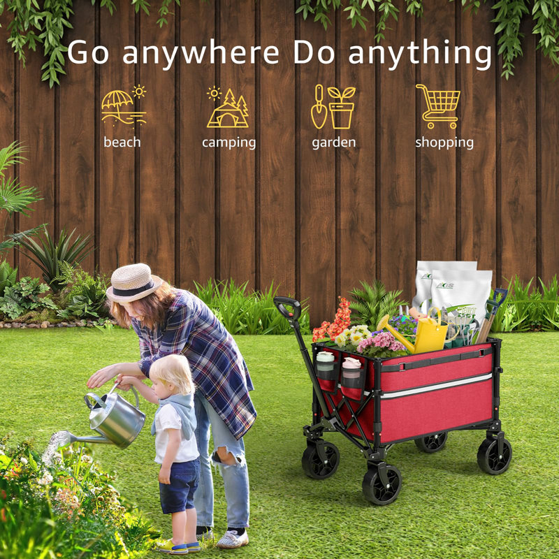 Chariot utilitaire pliable avec roulettes, Rouge