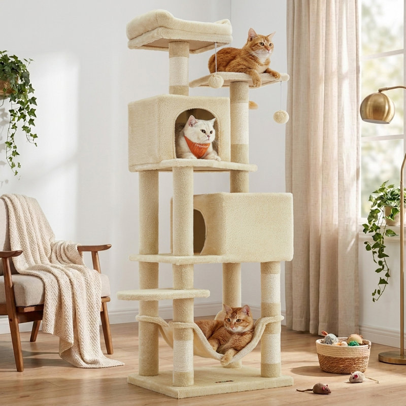 Arbre à chat 61 po H, Beige, H 59,4 po x l 30,8 po x P 20,6 po
