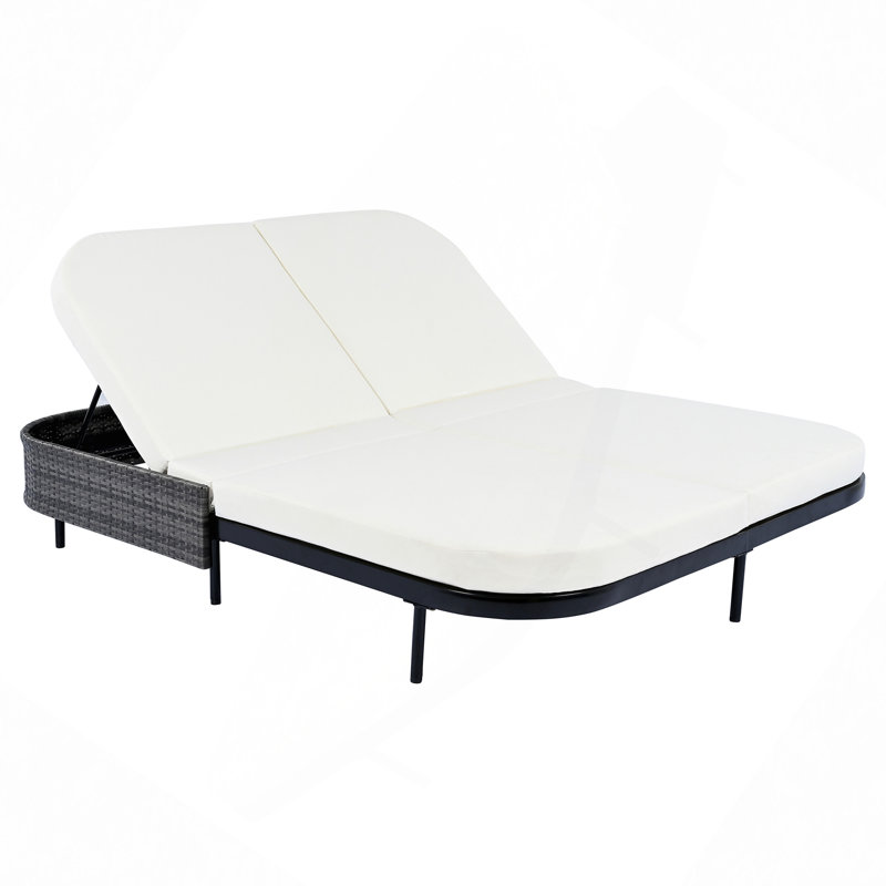 Outdoor Daybed, Patio Rattan Daybed With 5-Position Adjustable Backrest And Removable Cushions&Pillows, Iron Frame Outdoor Bed Loveseat For Garden, Backyard, Poolside