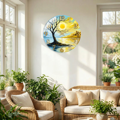 Sunset Landscape Modern Decorated Glass Wall Clock Home Decor Art-15.7"