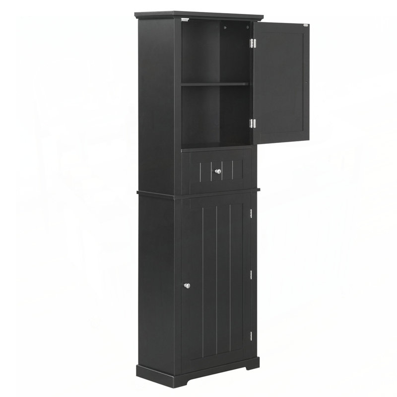 Armoire de rangement de 67,3 po de hauteur avec tiroir et tablette réglable, Noir