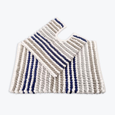 Two Piece Striped Bobble Bath Mat and Pedestal Mat Set