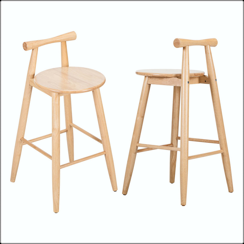 Tabouret d'intérieur en bois d'hévéa - finition naturelle, dossier à barre transversale