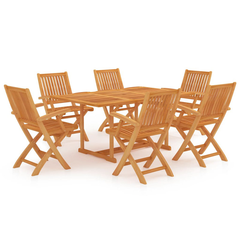 Aroon 6 - Person Teak Wood Patio Dining Set with Rectangular Table