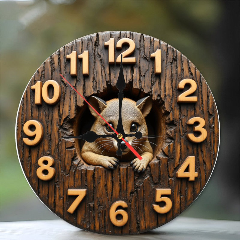 Horloge murale 10 po en MDF rond avec mouvement à quartz silencieux et crochet sans perceuse (piles AA non incluses)