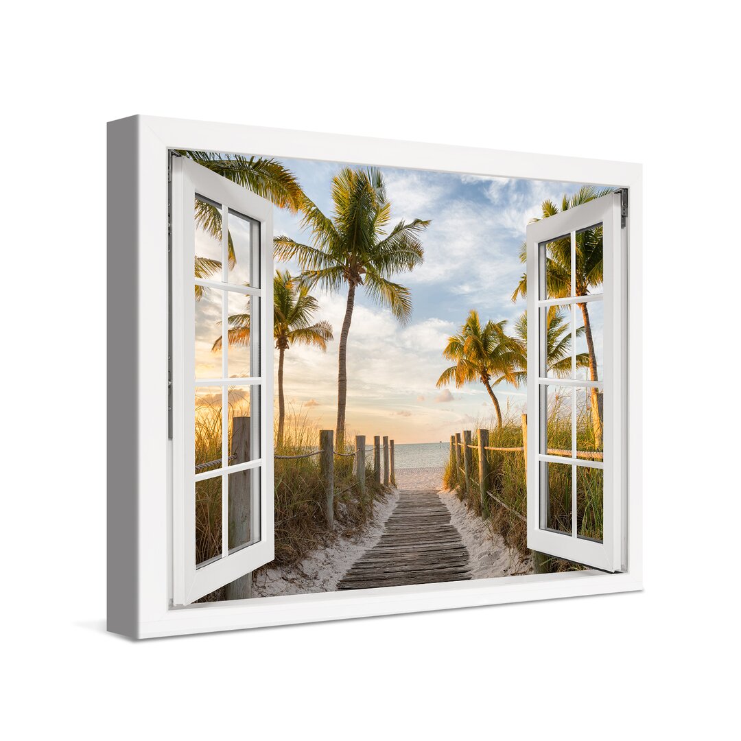 Leinwandbild Palm Path To The Sea Window Xcm – Premium Leinwanddruck – Kunstdruck Auf Cm Holz-Keilrahmen Für Schlaf- Und...