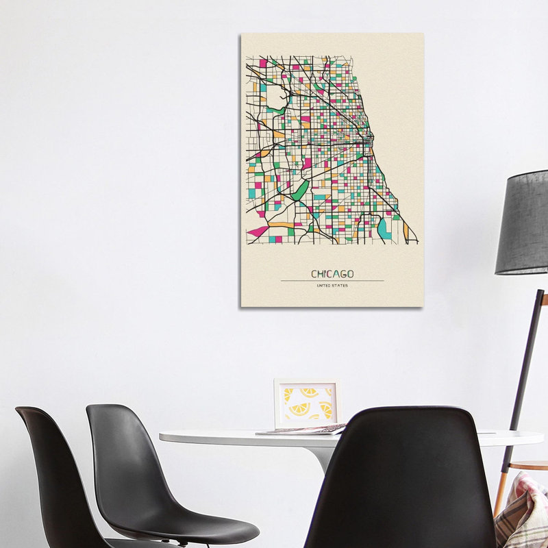 Chicago, Illinois Map 1 Piece Wrapped Canvas Wall Art, 101.6 cm H x 66.04 cm W x 1.91 cm D
