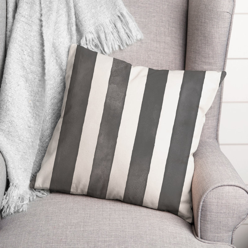 Housse et insert de coussin carré extérieur Watercolor Stripe 4, 18 po x 18 po, gris