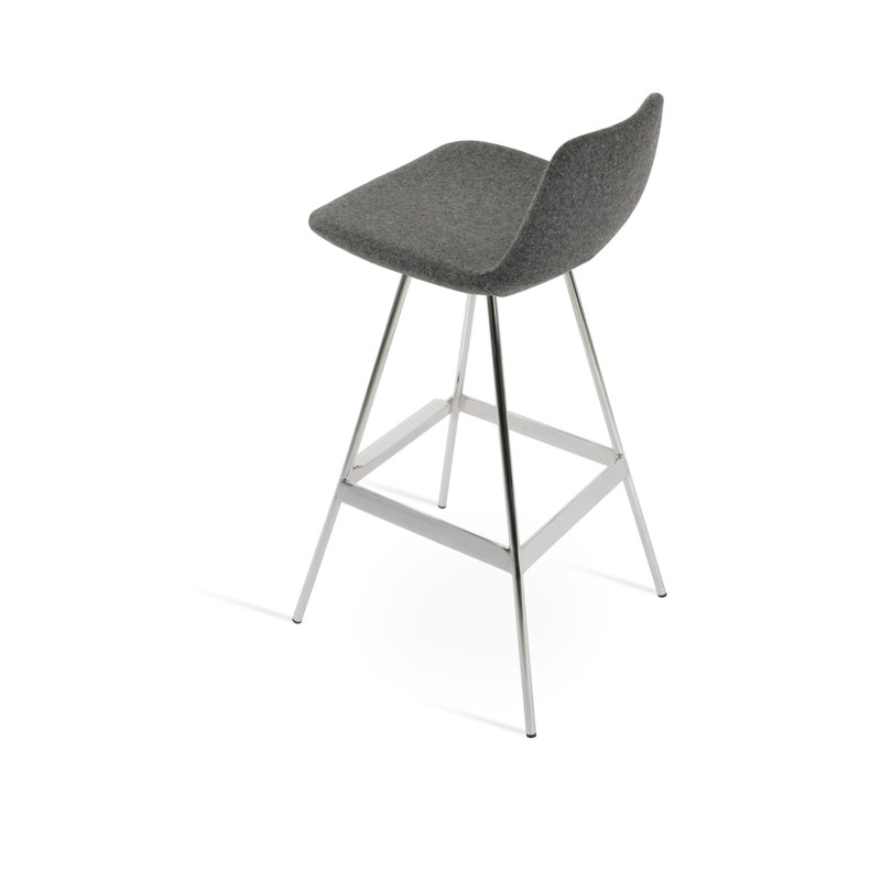 Tabouret Pera Balat, Chrome chrome, Laine gris foncé, Tabouret de comptoir (siège d'une hauteur de 24 p
