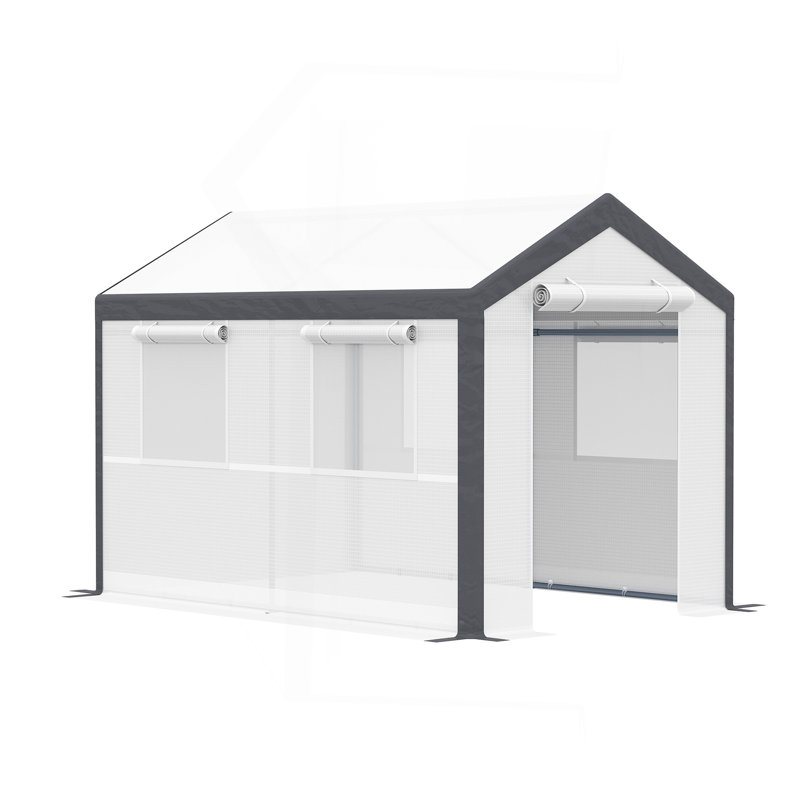 10' X 7' X 7' Walk-In Greenhouse, Outdoor Garden Warm Hot House With 4 Roll-Up Windows, 2 Zippered Doors And Weather Cover, White