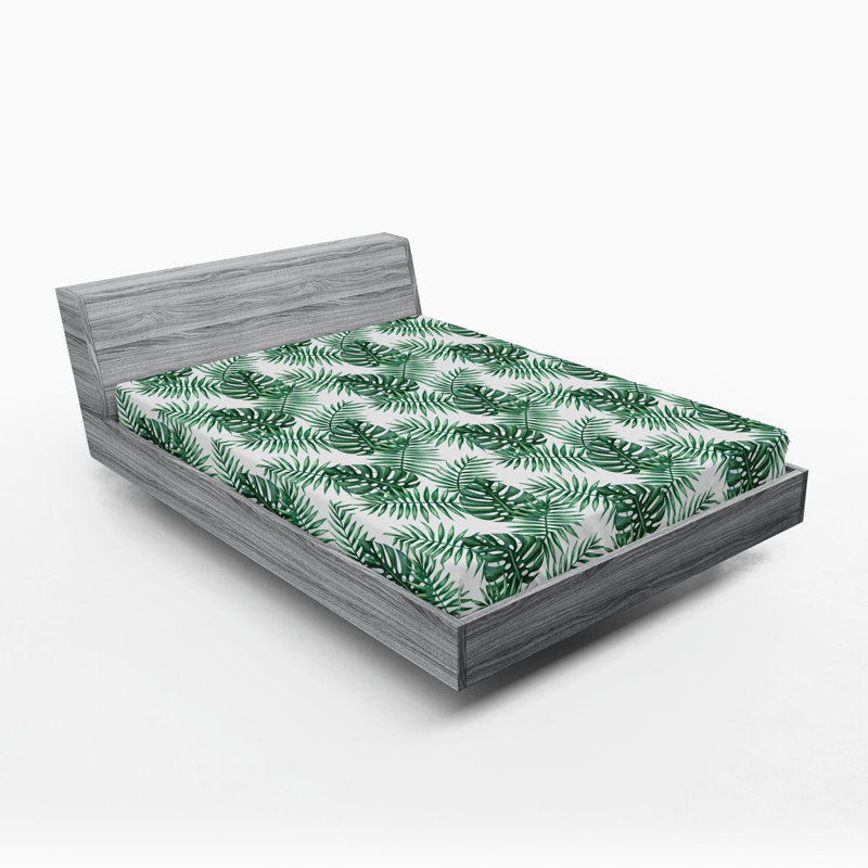 Ambesonne Leaf Fitted Sheet 2-Pack Palm Mango Banana Tree Forest Green, California King Sheet Set