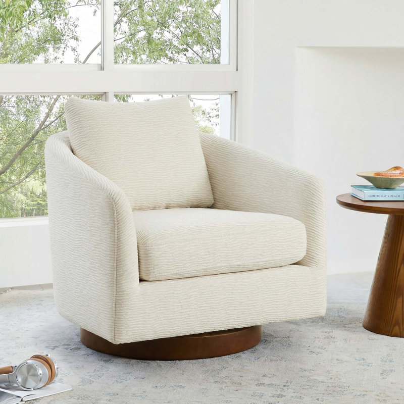Daisy Swivel Accent Chair with Solid Wood Base, Daisy Chenille