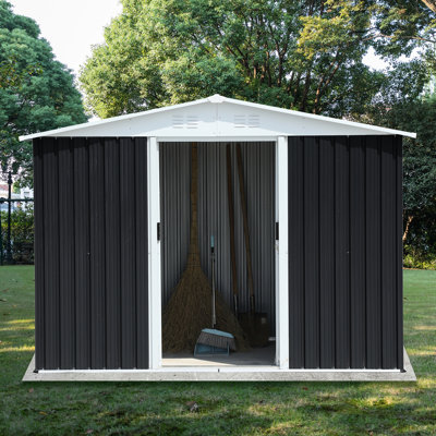 8ft X 6ft Grey Metal Garden Shed, Weather - Build, Sliding Door For Easy Operation, Ideal Storing Grilling Equipment Dark 8x6 Feet Aluminum Alloy Frame Storage Structure, Ventilation To Air Movement,