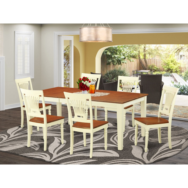 Ensemble de table et chaises de cuisine 7 pièces comprenant une table de salle à manger rectangulaire avec rallonge papillon et 6 chaises en bois massif, babeurre et cerise