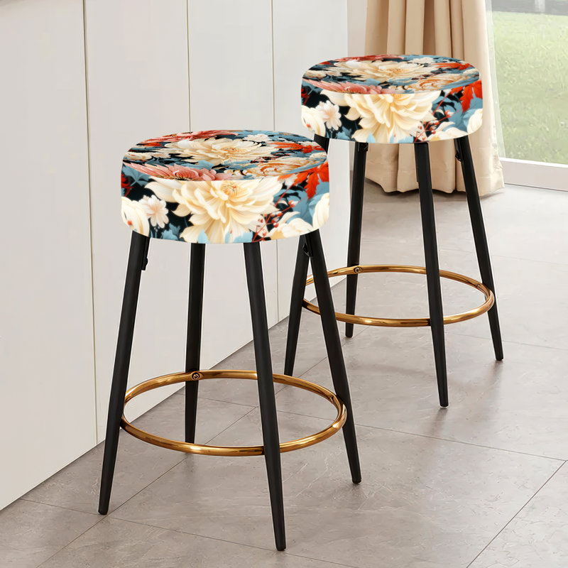 Ensemble de 2 tabourets de bar beige et rouge à motif floral moderne Fusion Symphony
