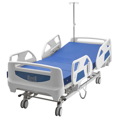 Lit d'hôpital électrique complet 5 fonctions de qualité supérieure, lit médical électrique ICU avec Trendelenburg et Trendelenburg inversé et système de verrouillage central avec roulettes de 5 po pour hôpital à domicile, chargement de 550 lb