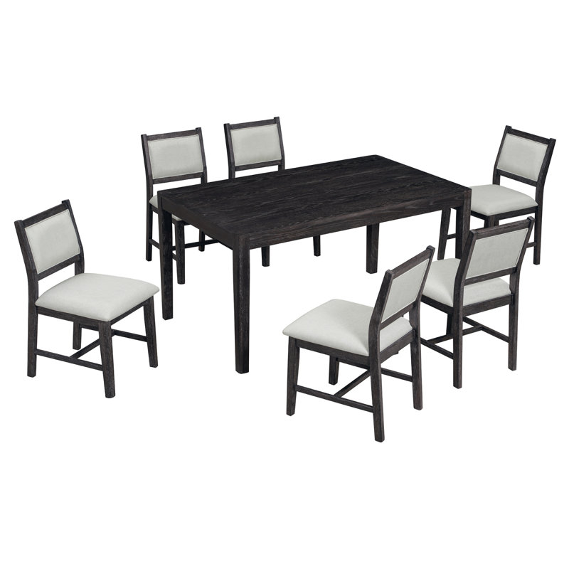 Ensemble de table de salle à manger rétro 6 pièces pour 6 personnes, 1 table rectangulaire en bois avec chaises rembourrées pour la salle à manger et la cuisine (espresso) TREXM