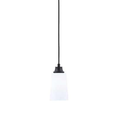 Cord Hung Pendant Shown In Matte Black Finish With 4.5" W x 6.5" H White Opal Glass