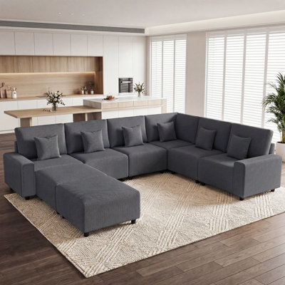 8-Piece Modular Corduroy Sectional Sofa with Ottoman, Reconfigurable Couch Sectional for Living Room, Bedroom, Office