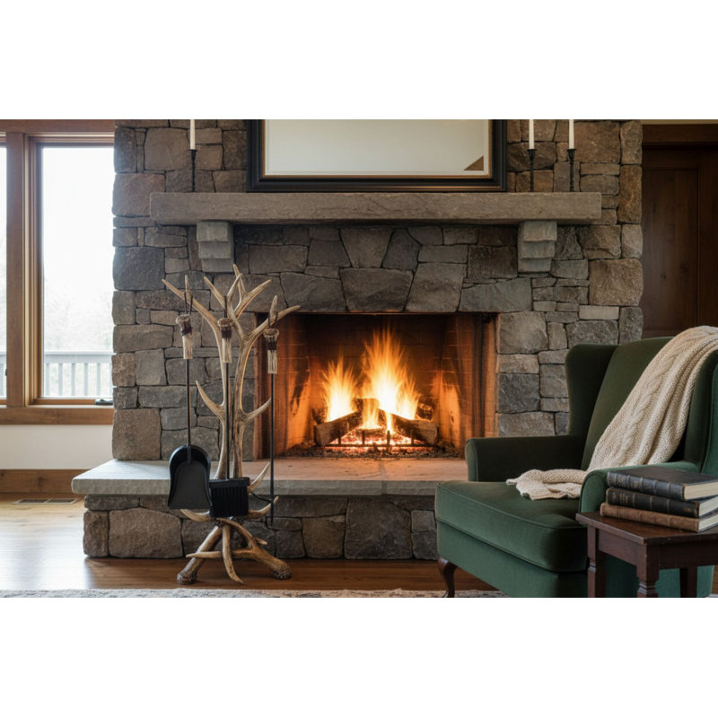 ANTLER 3 PC FIREPLACE TOOLS STAND