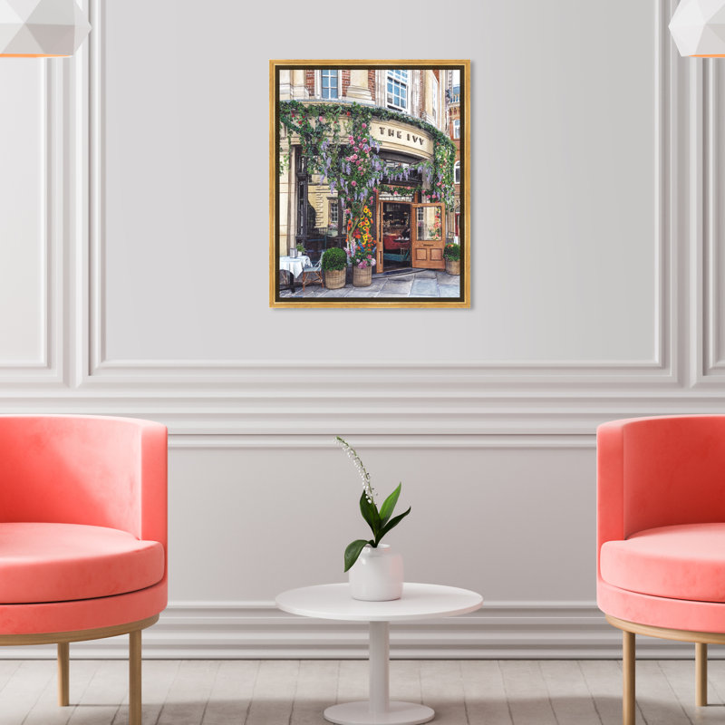 «Cafe Time» - peinture sur toile, H 20 po x l 16 po, Toile encadrée d'or