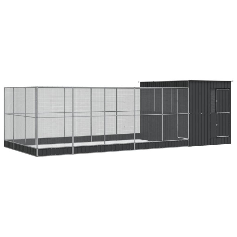 Aviary With Extension Silver Steel, 85" H x 277.2" W x 119.3" D