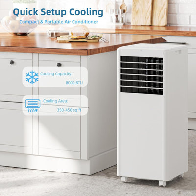 8,000 BTU 3-in-1 Portable Air Conditioner with Remote, Cools 350 Sq.Ft, Dehumidifier & Fan, Quiet 50dB, 24H Timer, Sleep Mode, Window Kit for Bedroom, Office, Apartment