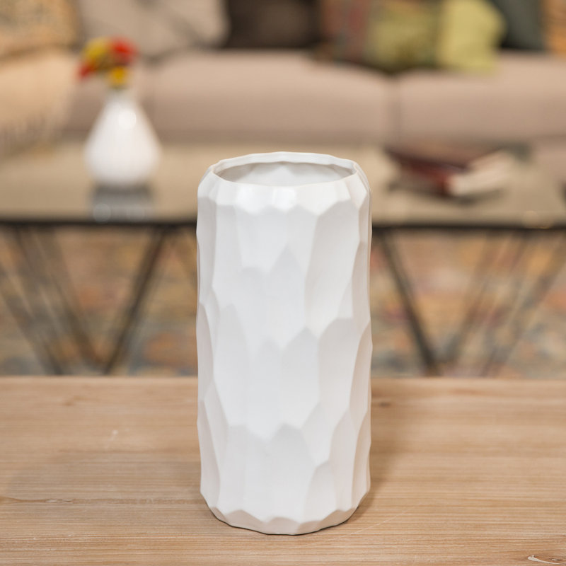Vase de table cylindrique en céramique Perron, H 9 po x l 4,25 po x P 4,25 po, Blanc