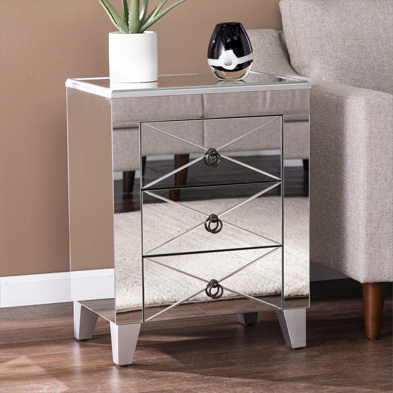 Table de bout en miroir avec tiroirs