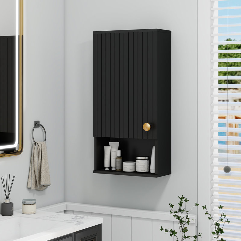 Bathroom Cabinet With Adjustable Shelves, Wall Mounted Storage Rack With Open Shelf, Kitchen, Black