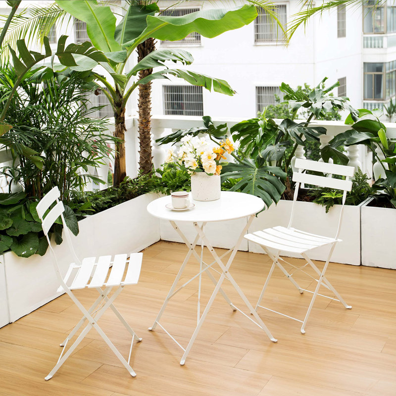Shelah 3-Piece Steel Folding Bistro Set , White