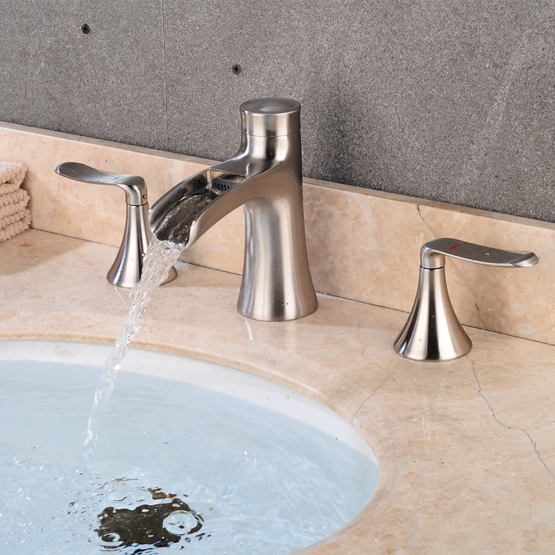 Robinet de salle de bain à large entraxe avec bonde, Nickel brossé