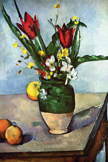 Nature morte avec des tulipes et des pommes par Paul Cezanne - reproduction d'art, H 36 po x l 24 po