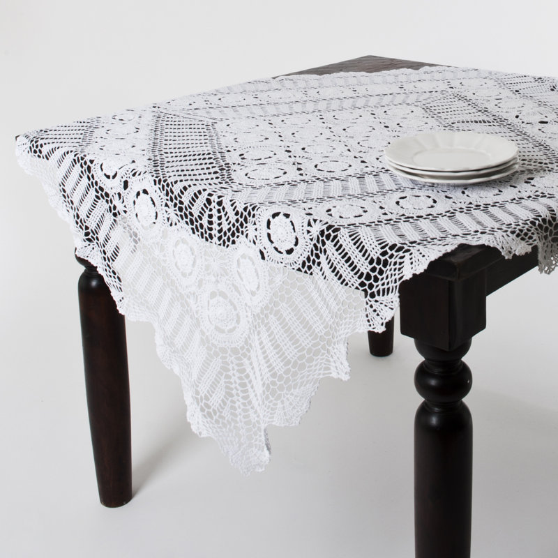 Nappe en coton faite à la main en dentelle Medallion, 36 po carré, Blanc