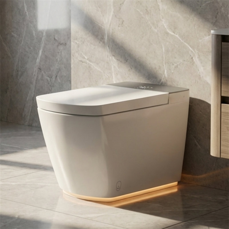 Modern Integrated Smart Toilet, Auto Open/Close Lid, Heated Seat, Triple Flush System, Foot Sensor & Remote Control, LED Display, Night Light