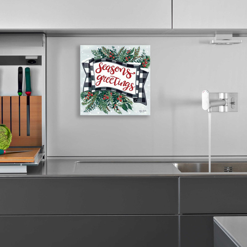 «Seasons Greetings Banner» par Sara Baker, art mural en verre acrylique, H 12 po x l 12 po x P 0,13 po