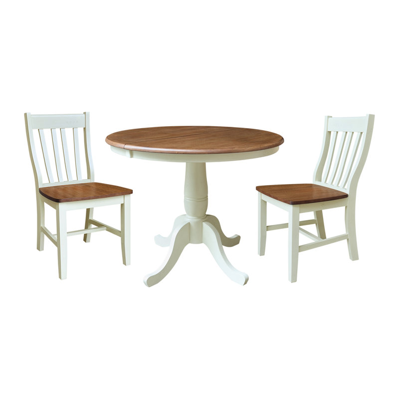 Echols Extendable Pedestal Solid Wood Dining Set, 3, Hickory/Shell