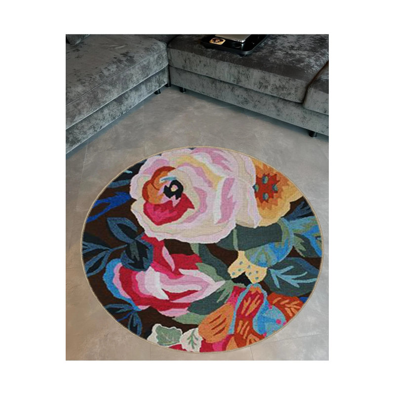 Tapis décoratif moderne rose, Rond 3 pi 4 po